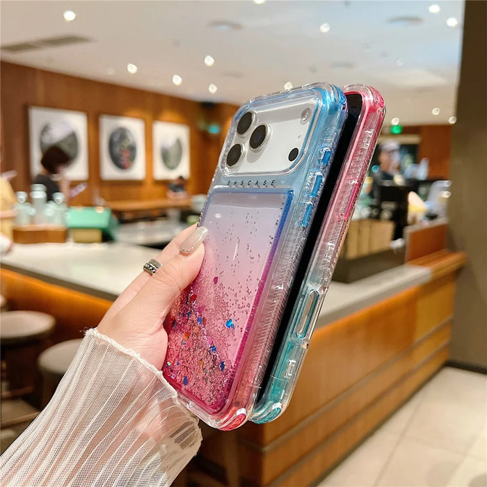 For iPhone 18 Pro Max / 17 Pro Max Case Gradient Quicksand Liquid Flowing Sparkle TPU + PC Back Cover - Pink  /  Baby Blue - 3