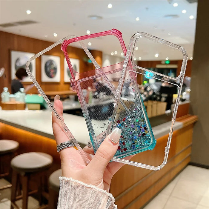 For iPhone 18 Pro / 17 Pro Case Gradient Quicksand Liquid Flowing Sparkle TPU + PC Back Cover - Pink  /  Baby Blue - 2
