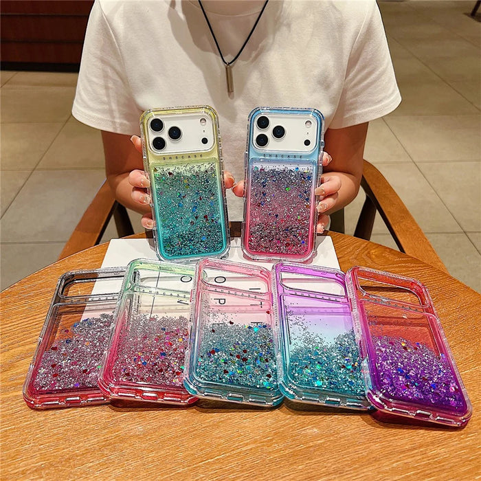 For iPhone 18 Pro / 17 Pro Case Gradient Quicksand Liquid Flowing Sparkle TPU + PC Back Cover - Pink  /  Baby Blue - 5