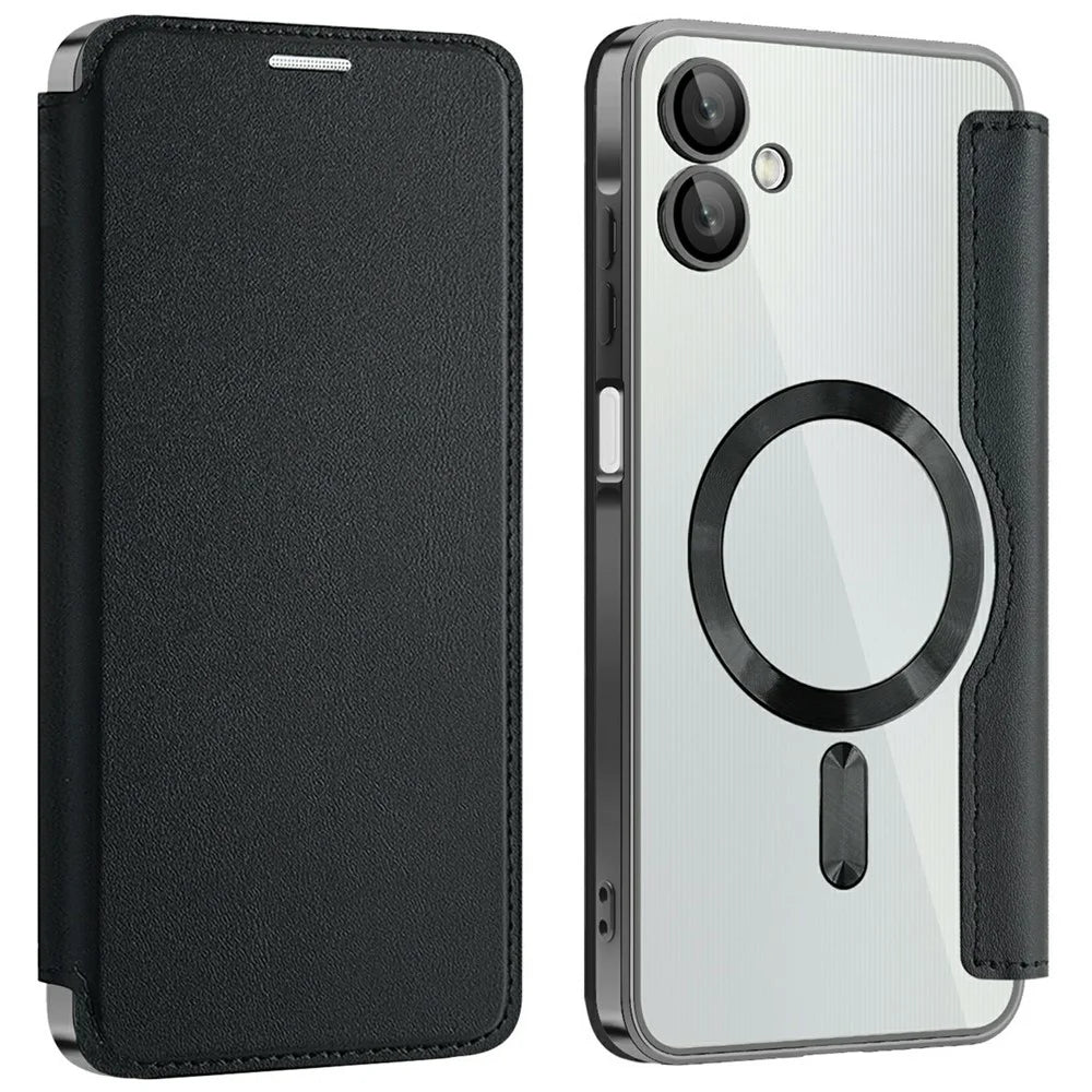 AMORUS For Samsung Galaxy A06 4G Magnetic Case RFID Blocking Card Holder Leather Phone Cover - Black - 1