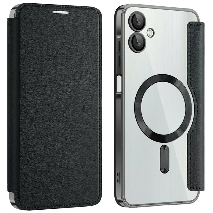 AMORUS For Samsung Galaxy A06 4G Magnetic Case RFID Blocking Card Holder Leather Phone Cover - Black - 1