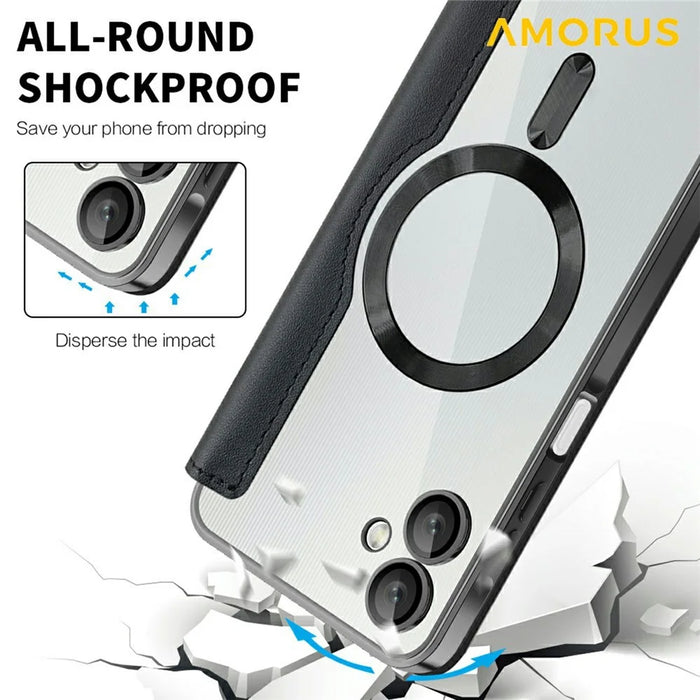 AMORUS For Samsung Galaxy A06 4G Magnetic Case RFID Blocking Card Holder Leather Phone Cover - Black - 5