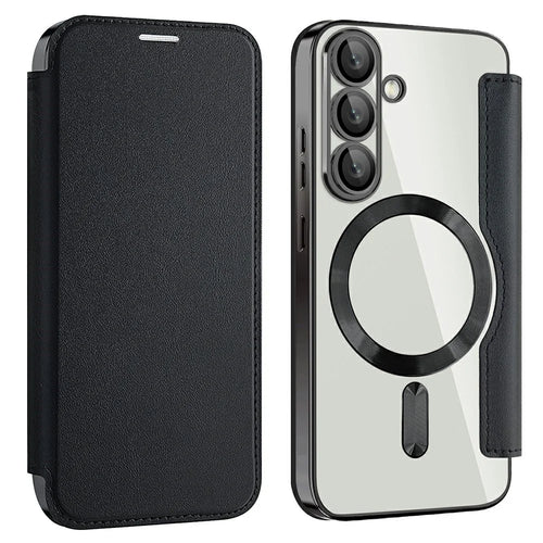 AMORUS For Samsung Galaxy A36 5G Magnetic Case RFID Blocking Card Holder Leather Phone Cover - Black - 1