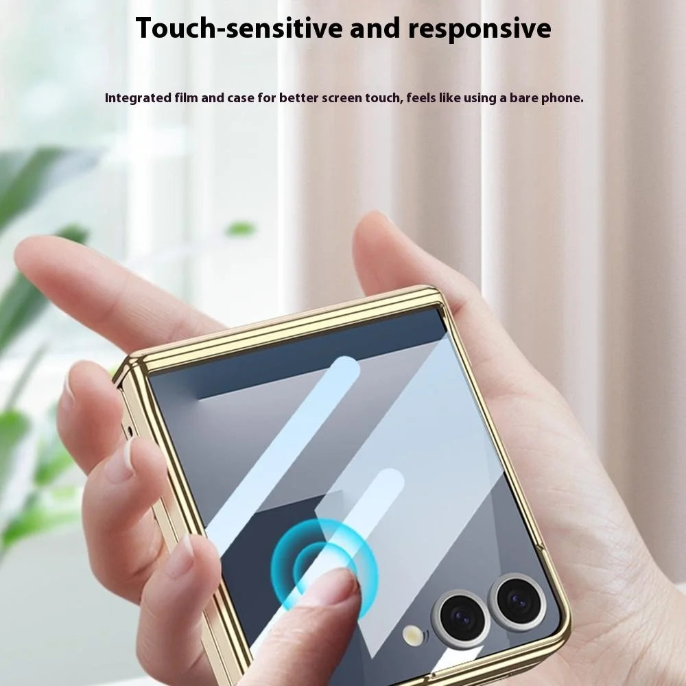 GKK For Samsung Galaxy Z Flip7 5G Case Kickstand Magnetic Hinge Protection PU PC Tempered Glass Phone Cover - Blue - 7