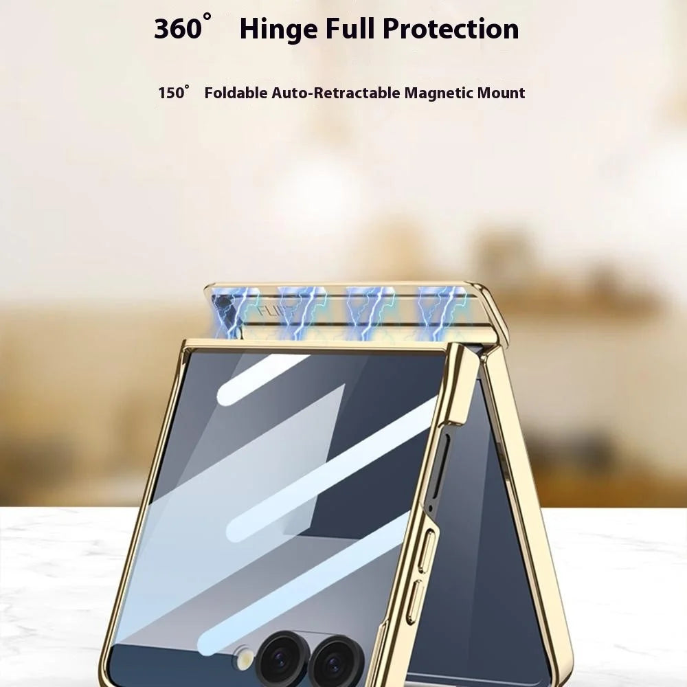 GKK For Samsung Galaxy Z Flip7 5G Magnetic Case Hinge Protection PU PC Tempered Glass Phone Cover - Blue - 2