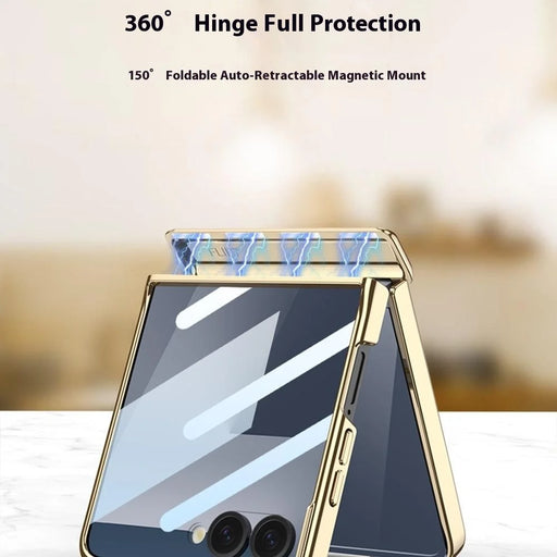 GKK For Samsung Galaxy Z Flip7 5G Magnetic Case Hinge Protection PU PC Tempered Glass Phone Cover - Blue - 2