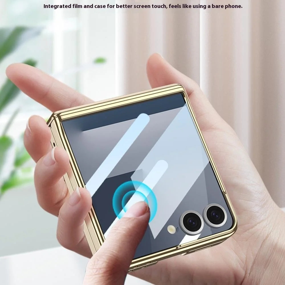 GKK For Samsung Galaxy Z Flip7 5G Magnetic Case Hinge Protection PU PC Tempered Glass Phone Cover - Blue - 4