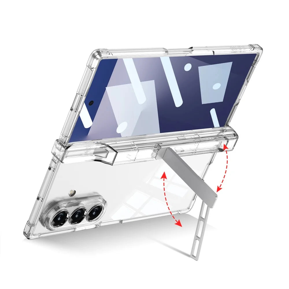 GKK For Samsung Galaxy Z Fold7 5G Kickstand Case Airbag Hinge Protection with Pen Holder Shockproof Phone Cover - Transparent - 5