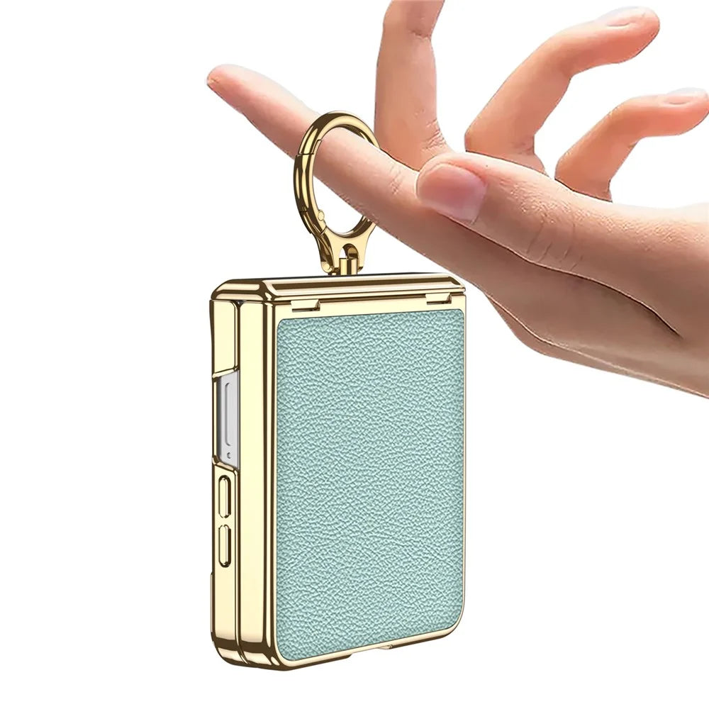 GKK For Samsung Galaxy Z Flip7 5G Kickstand Case Electroplating Magnetic Hinge Protection PU PC Tempered Glass Phone Cover - Blue - 5
