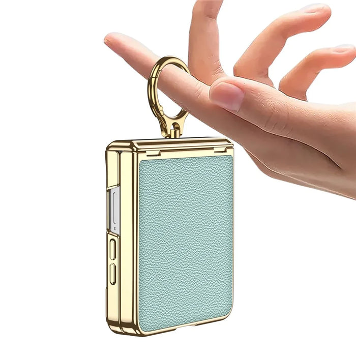GKK For Samsung Galaxy Z Flip7 5G Kickstand Case Electroplating Magnetic Hinge Protection PU PC Tempered Glass Phone Cover - Blue - 5