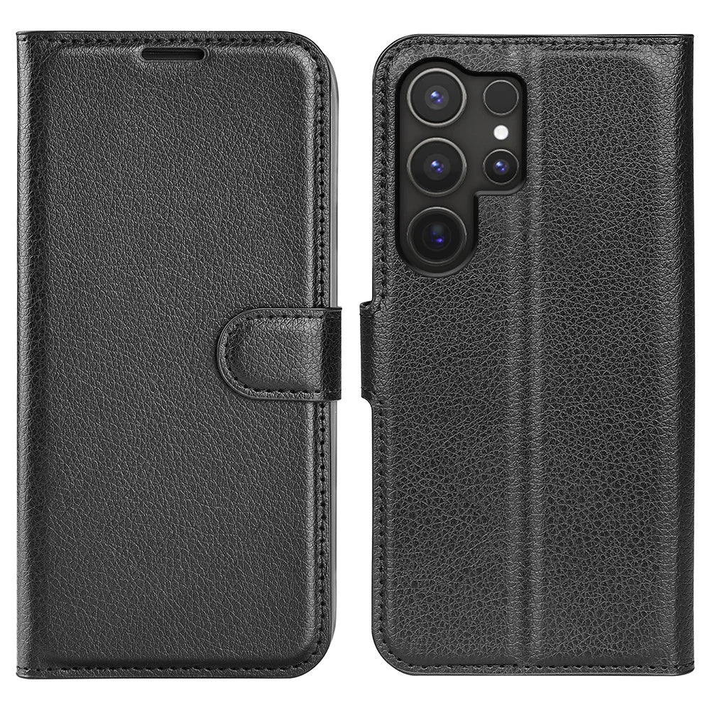 AMORUS For Samsung Galaxy S25 Ultra Wallet Case Litchi Texture Shockproof Leather Flip Stand Phone Cover - Black - 1