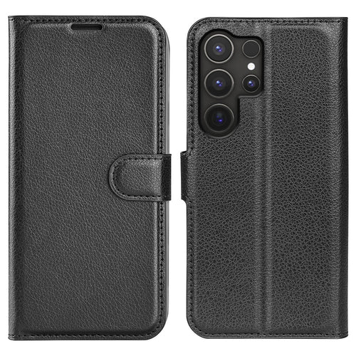 AMORUS For Samsung Galaxy S25 Ultra Wallet Case Litchi Texture Shockproof Leather Flip Stand Phone Cover - Black - 1