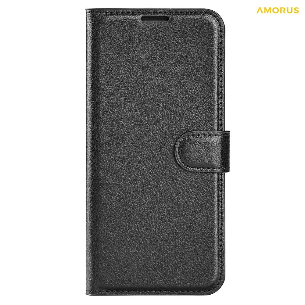 AMORUS For Samsung Galaxy S25 Ultra Wallet Case Litchi Texture Shockproof Leather Flip Stand Phone Cover - Black - 5