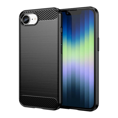 AMORUS For iPhone 17e / 16e Case Carbon Fiber Texture Brushed Protective Phone Cover - Black - 1