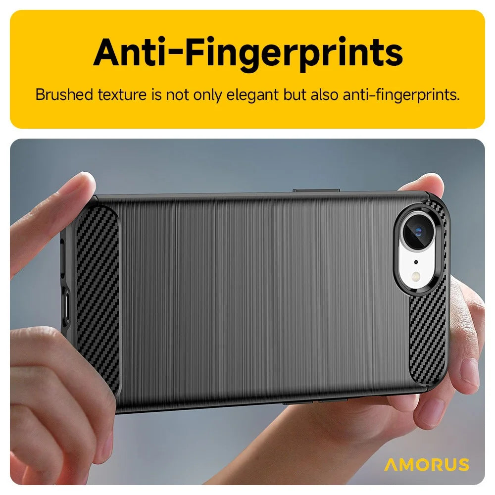 AMORUS For iPhone 17e / 16e Case Carbon Fiber Texture Brushed Protective Phone Cover - Black - 5