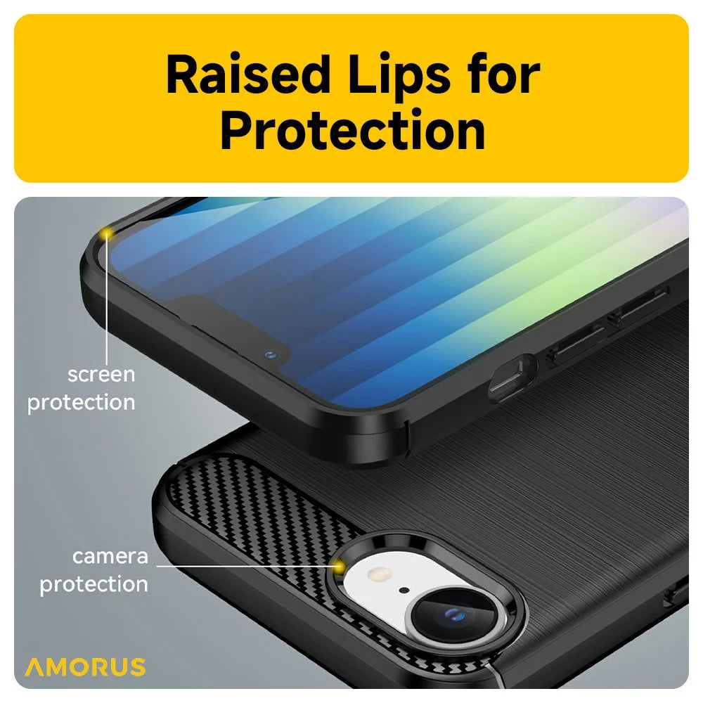 AMORUS For iPhone 17e / 16e Case Carbon Fiber Texture Brushed Protective Phone Cover - Black - 6