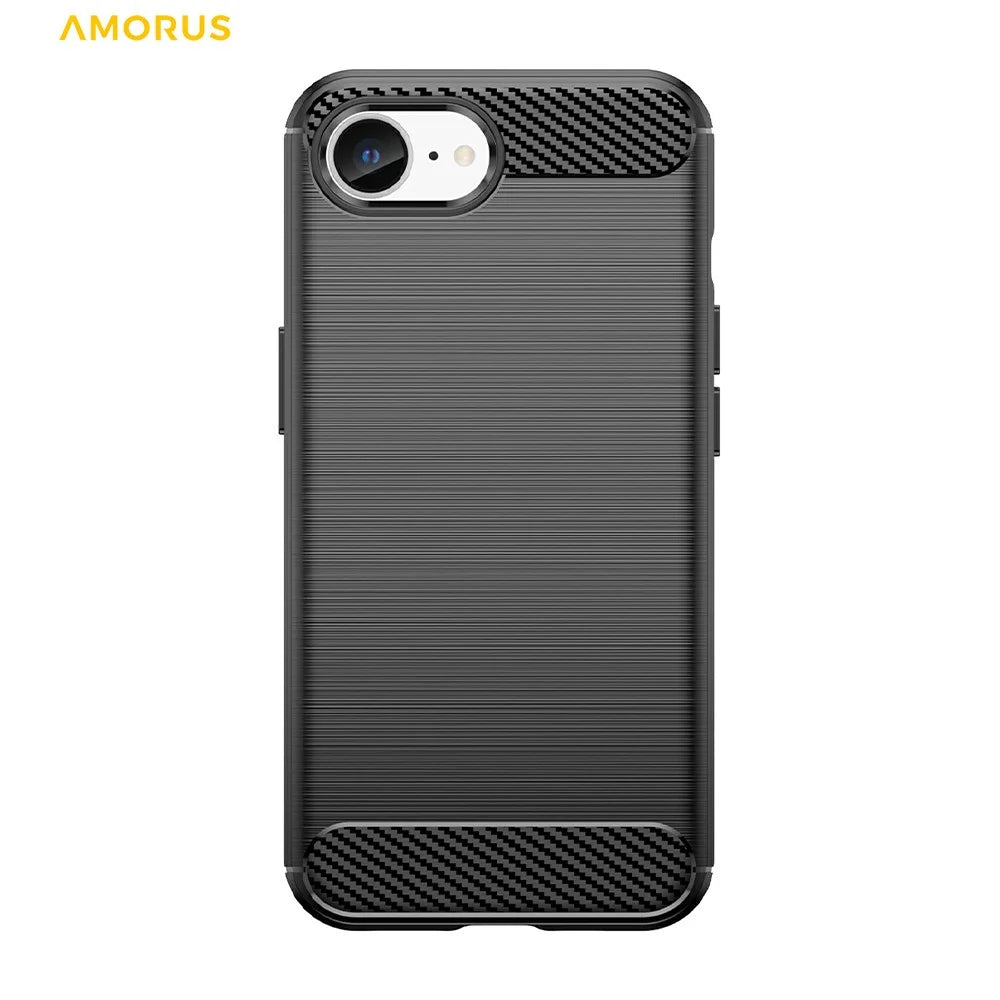AMORUS For iPhone 17e / 16e Case Carbon Fiber Texture Brushed Protective Phone Cover - Black - 7