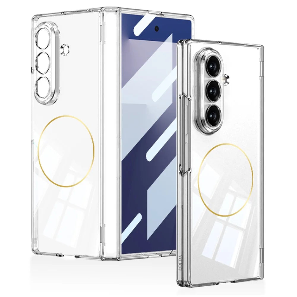 GKK For Samsung Galaxy Z Fold7 5G Magnetic Case Hinge Protection Hard PC Cover Built-In Iron Ring - Transparent - 1