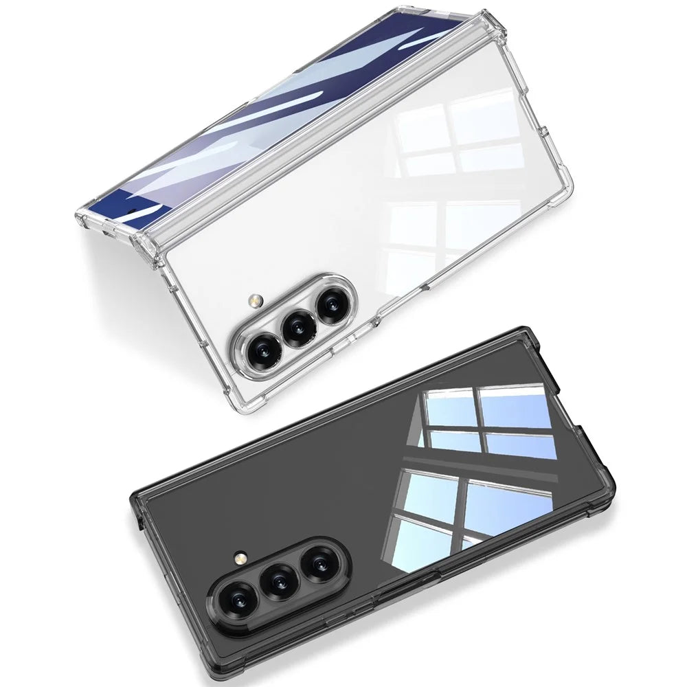 GKK For Samsung Galaxy Z Fold7 5G Case Airbag Hinge Protection PC Phone Cover with Tempered Glass Film - Transparent - 7
