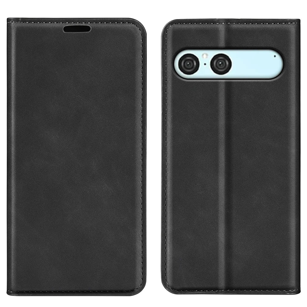 For Sony Xperia 10 VII Case Skin Touch Leather Wallet Phone Cover -   Black - 4
