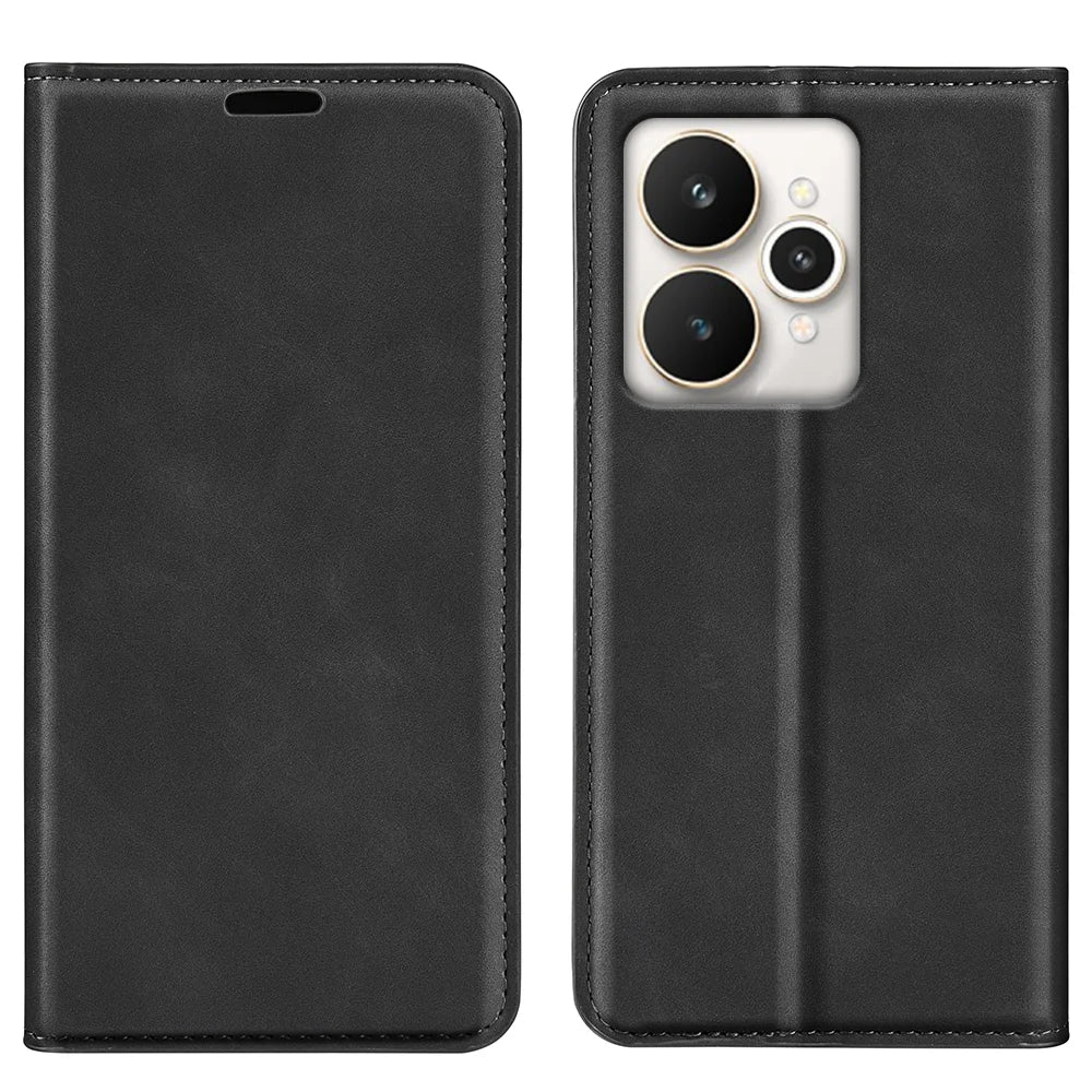 For Realme 15 5G Case Skin Touch Leather Wallet Phone Cover - Black - 1