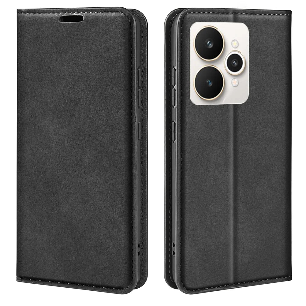 For Realme 15 5G Case Skin Touch Leather Wallet Phone Cover - Black - 4