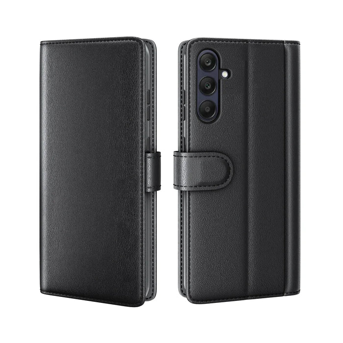 For Samsung Galaxy S25 FE Case Genuine Split Leather Phone Cover with Wallet Stand -  Black - 2