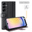 For Samsung Galaxy S25 FE Case Genuine Split Leather Phone Cover with Wallet Stand -  Black - 3