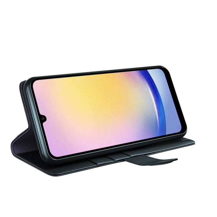 For Samsung Galaxy S25 FE Case Genuine Split Leather Phone Cover with Wallet Stand -  Black - 5
