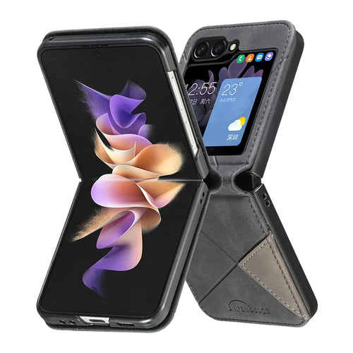 BINFEN COLOR For Samsung Galaxy Z Flip7 5G Phone Case  Wallet Stand Geometry Imprinted Leather Cover - Black - 1