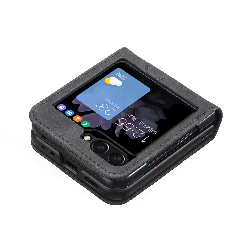 BINFEN COLOR For Samsung Galaxy Z Flip7 5G Phone Case  Wallet Stand Geometry Imprinted Leather Cover - Black - 4