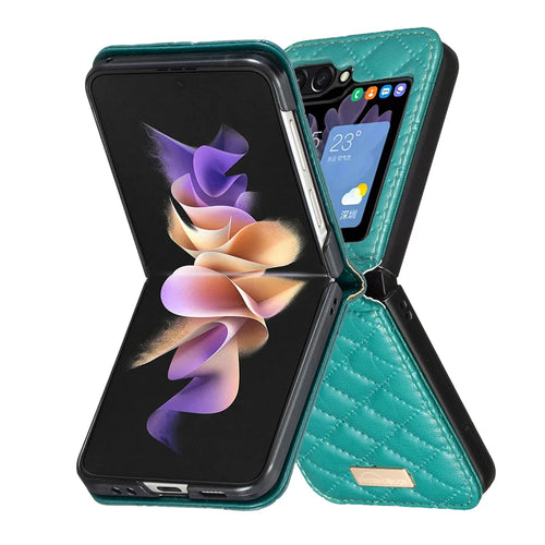 BINFEN COLOR For Samsung Galaxy Z Flip7 5G Case  Rhombus PU Leather Folding Phone Cover - Green - 1