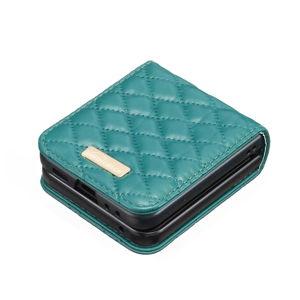 BINFEN COLOR For Samsung Galaxy Z Flip7 5G Case  Rhombus PU Leather Folding Phone Cover - Green - 4