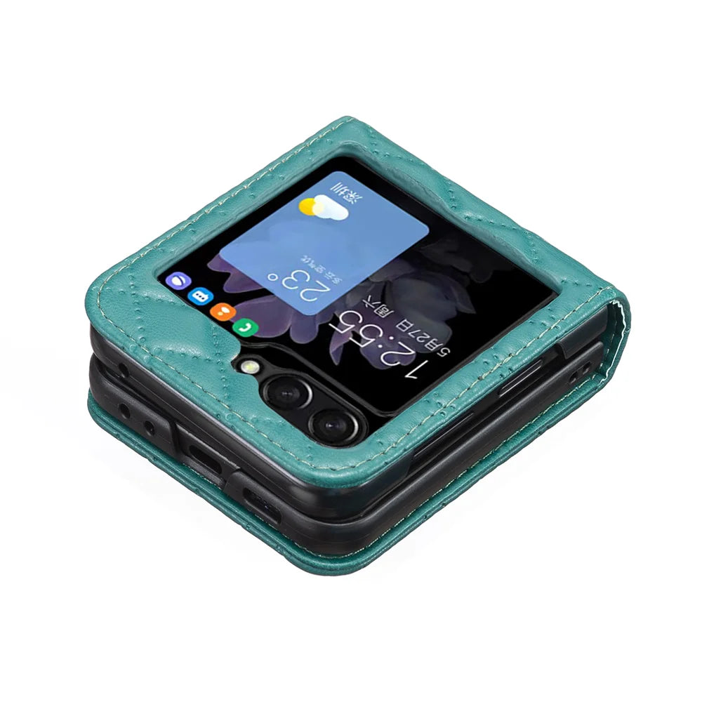 BINFEN COLOR For Samsung Galaxy Z Flip7 5G Case  Rhombus PU Leather Folding Phone Cover - Green - 5