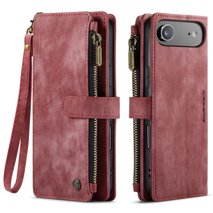 CASEME For iPhone Air Phone Cases with Strap  C30 Zipper Multiple Card Holder PU Leather Cover - Red - 2