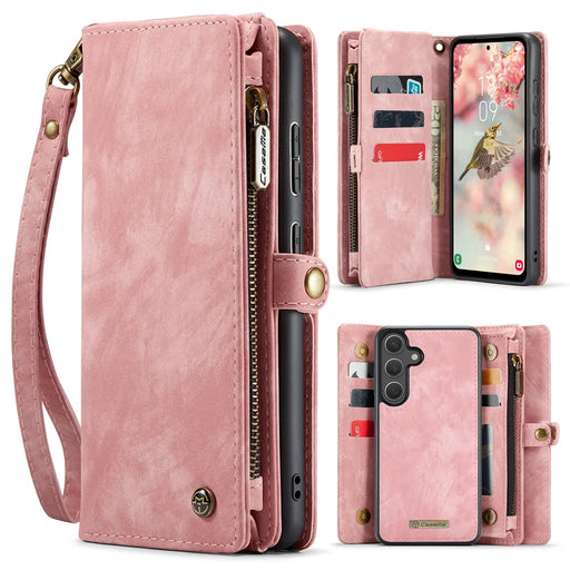 CASEME For Samsung Galaxy S25 FE Phone Cases  008 Leather Cover with Detachable Wallet and Strap - Pink - 1