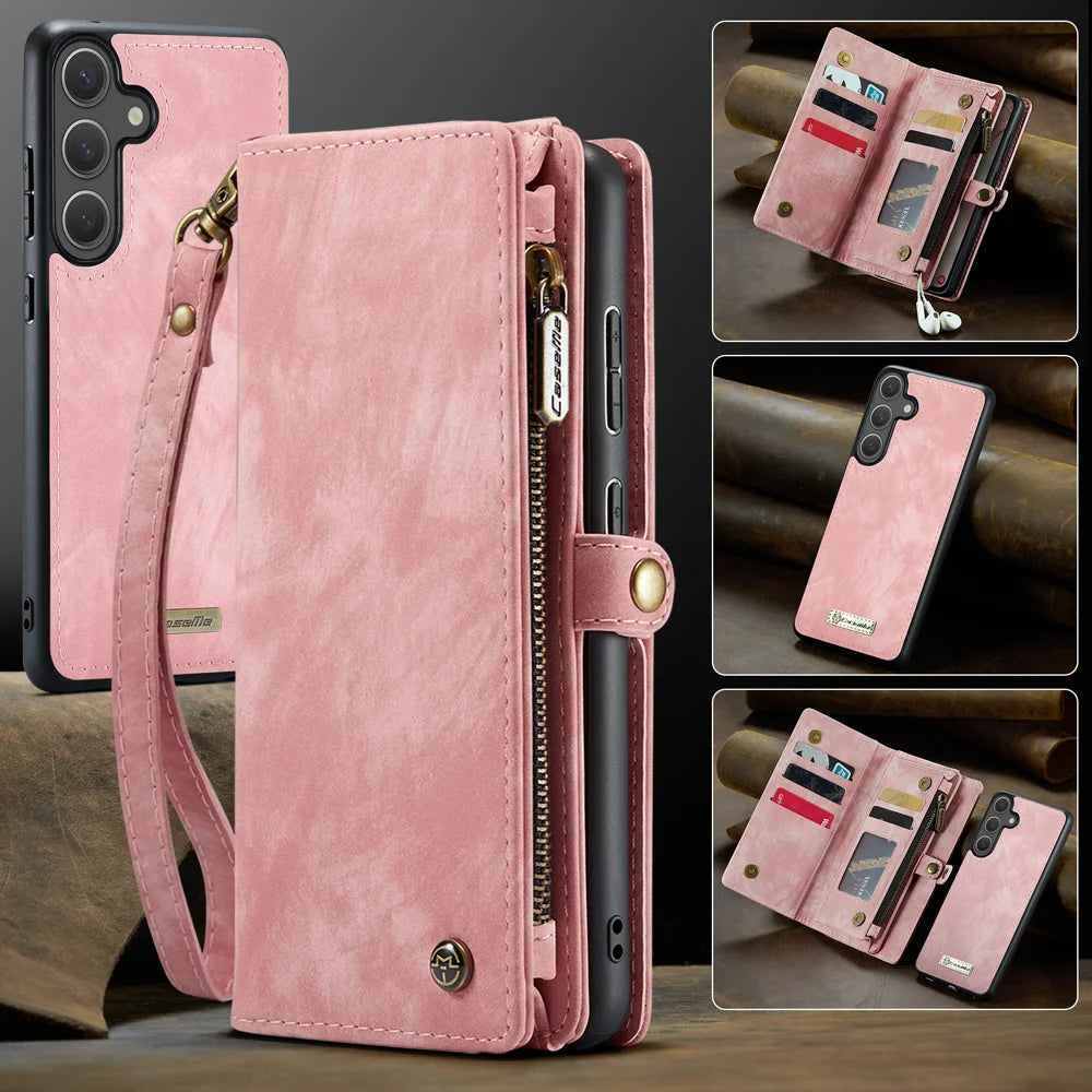 CASEME For Samsung Galaxy S25 FE Phone Cases  008 Leather Cover with Detachable Wallet and Strap - Pink - 7