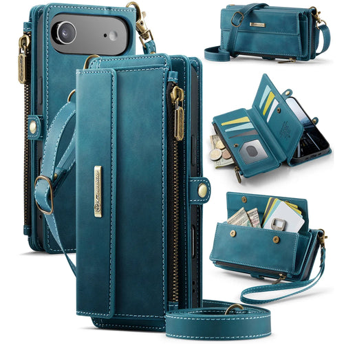CASEME For iPhone Air Case  C39 RFID Blocking Zipper Wallet Stand Leather Cover with Strap - Green - 1