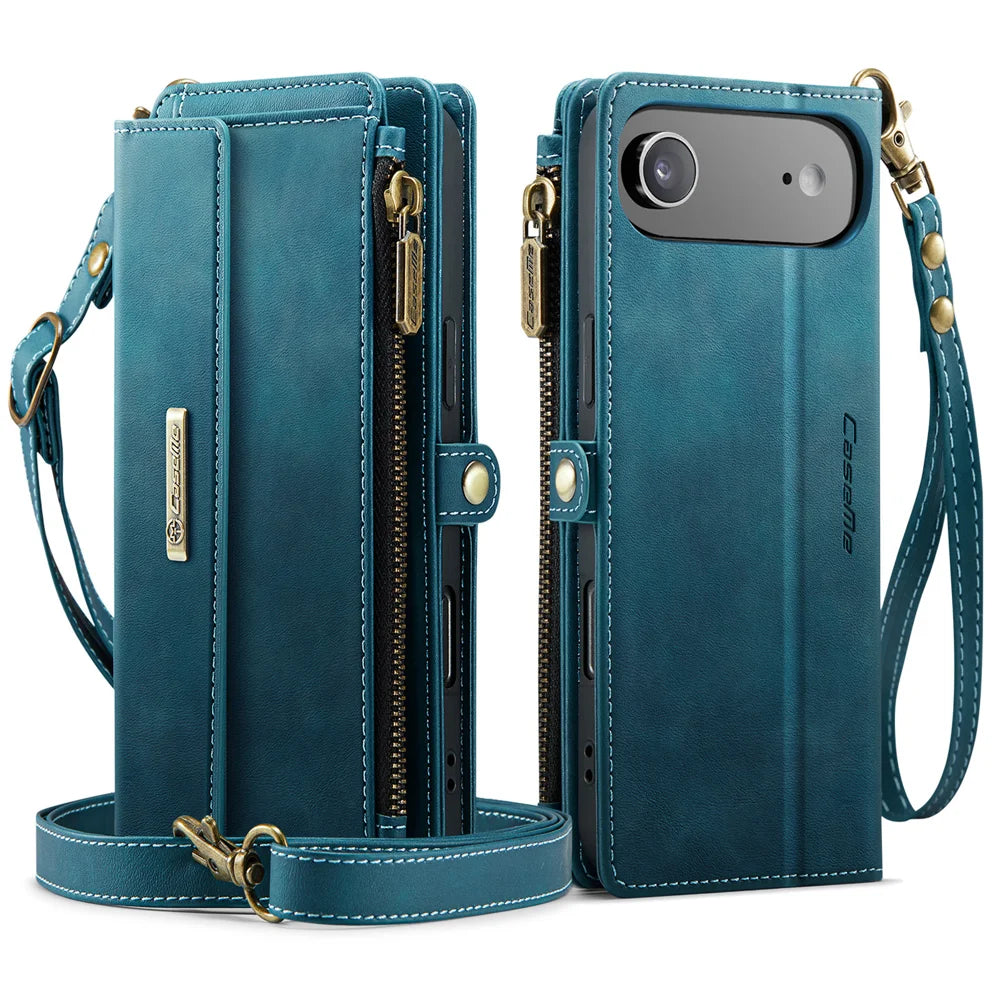 CASEME For iPhone Air Case  C39 RFID Blocking Zipper Wallet Stand Leather Cover with Strap - Green - 2