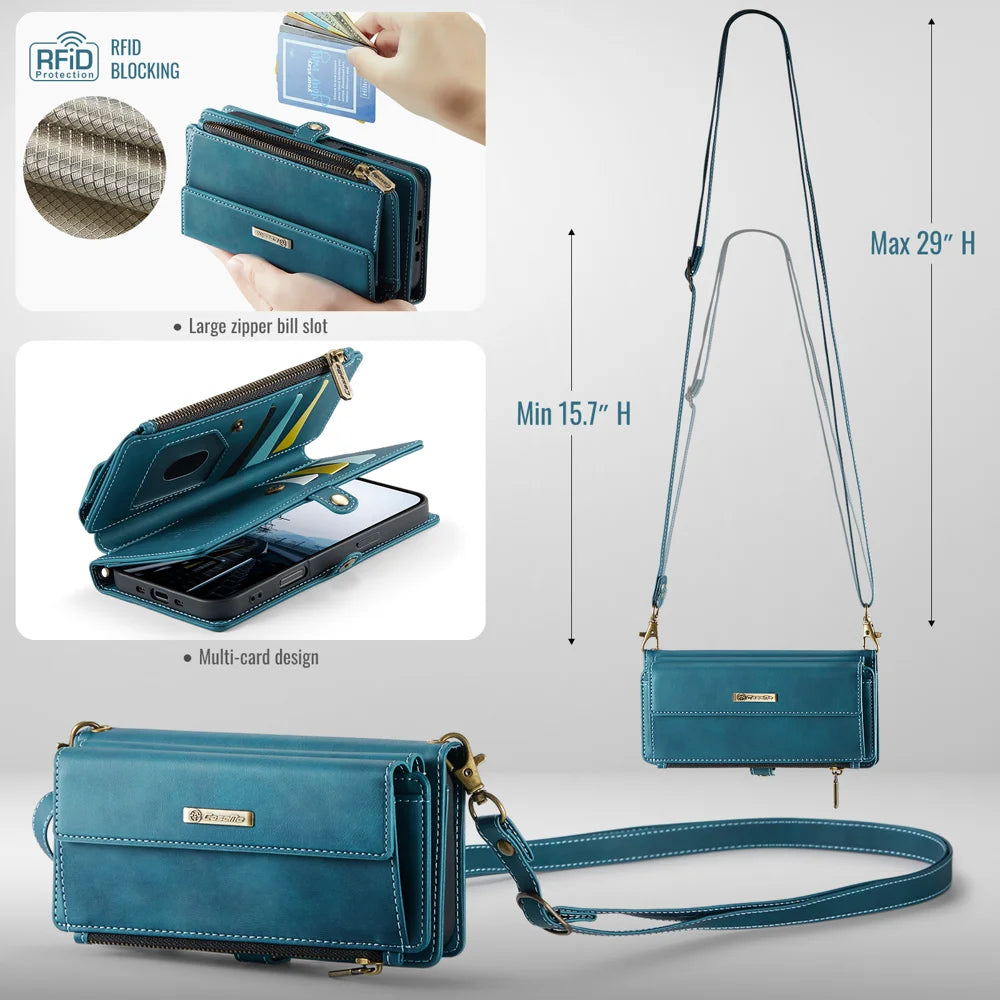 CASEME For iPhone Air Case  C39 RFID Blocking Zipper Wallet Stand Leather Cover with Strap - Green - 6