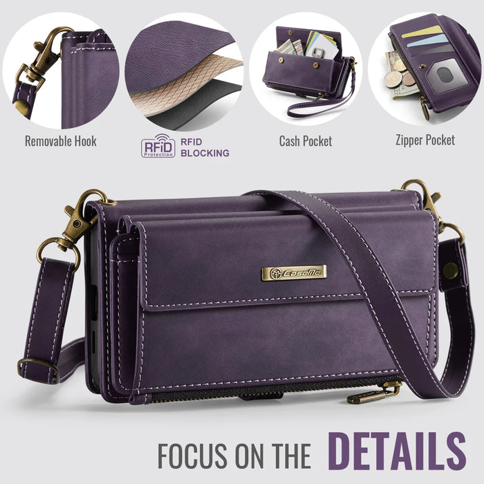 CASEME For Samsung Galaxy S25 FE Case  C39 RFID Blocking Zipper Wallet Stand Leather Cover with Strap - Purple - 4