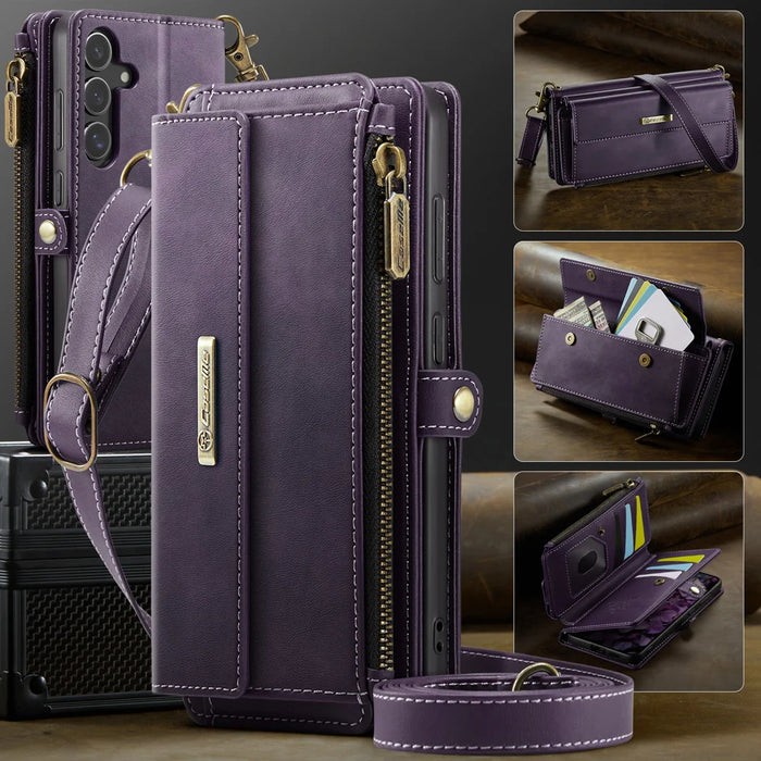 CASEME For Samsung Galaxy S25 FE Case  C39 RFID Blocking Zipper Wallet Stand Leather Cover with Strap - Purple - 5