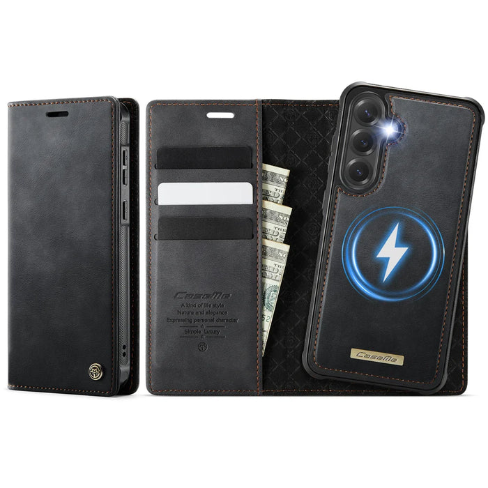 CASEME For Samsung Galaxy S25 FE Case  C49 Magnetic Case RFID Blocking Detachable Wallet Leather Phone Cover - Black - 1