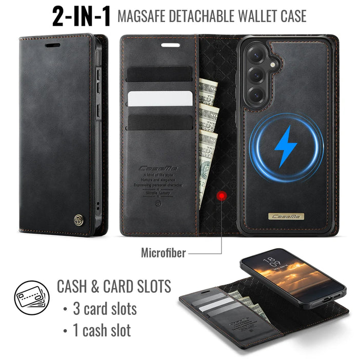 CASEME For Samsung Galaxy S25 FE Case  C49 Magnetic Case RFID Blocking Detachable Wallet Leather Phone Cover - Black - 2