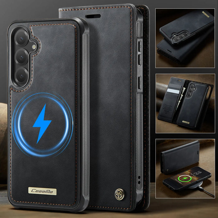 CASEME For Samsung Galaxy S25 FE Case  C49 Magnetic Case RFID Blocking Detachable Wallet Leather Phone Cover - Black - 4