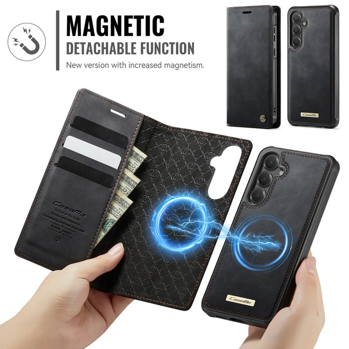 CASEME For Samsung Galaxy S25 FE Case  C49 Magnetic Case RFID Blocking Detachable Wallet Leather Phone Cover - Black - 6