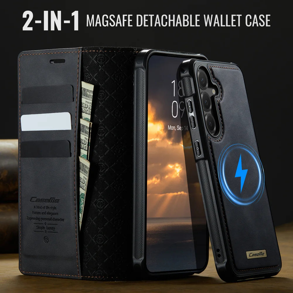 CASEME For Samsung Galaxy S25 FE Case  C49 Magnetic Case RFID Blocking Detachable Wallet Leather Phone Cover - Black - 7