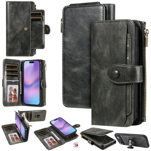 For iPhone Air Phone Case PU Leather Zipper Wallet Detachable Cover - Green - 1