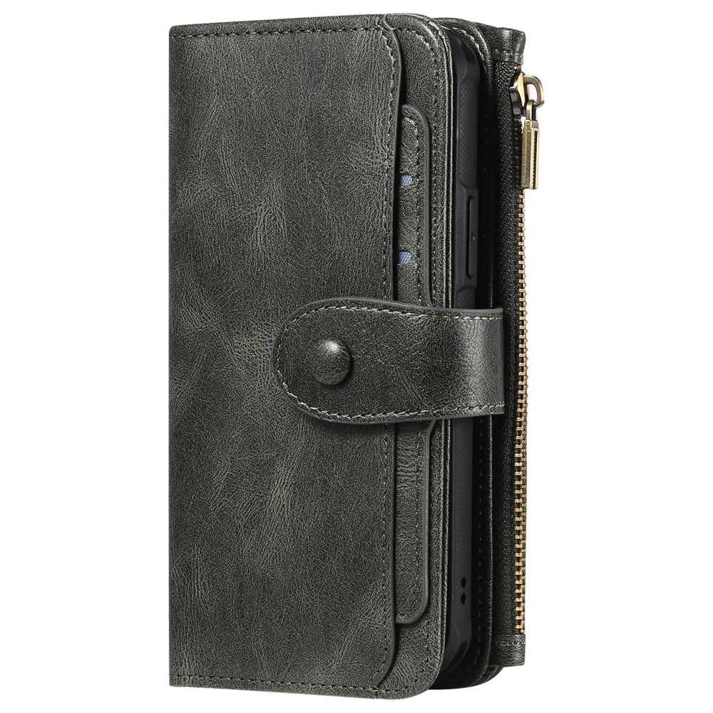 For iPhone Air Phone Case PU Leather Zipper Wallet Detachable Cover - Green - 7