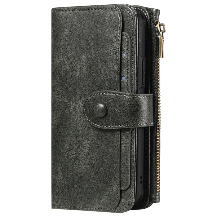 For iPhone 18 Pro / 17 Pro Phone Case PU Leather Zipper Wallet Detachable Cover - Green - 7